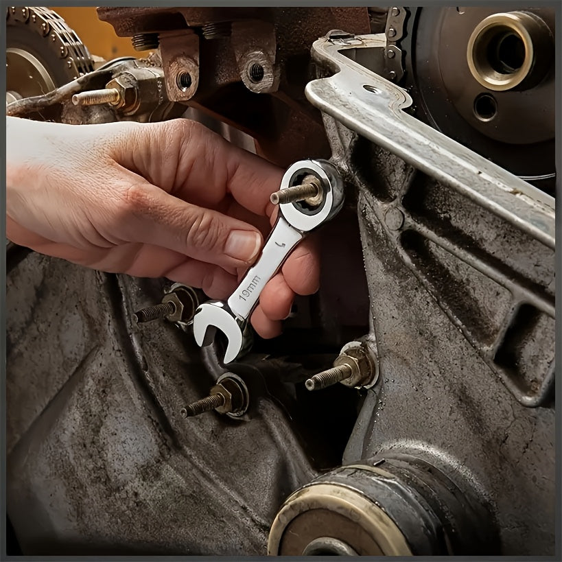 Mini Two-Way Ratchet Wrench, 72 Tooth, Metal Open-End, Durable Rust-Proof