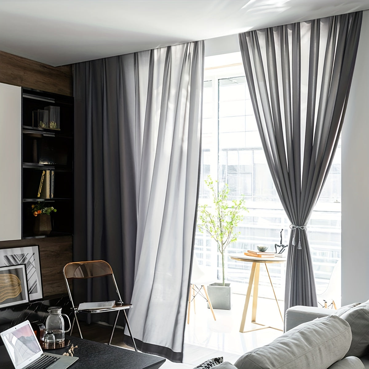 Translucent Light Filtering Curtain Solid Color Bedroom Living Room Decor