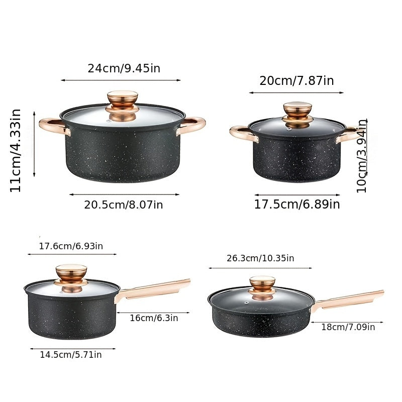 Set of 8 Aluminum Non-Stick Cookware Pots and Pans 18-26cm Kitchen Essentials