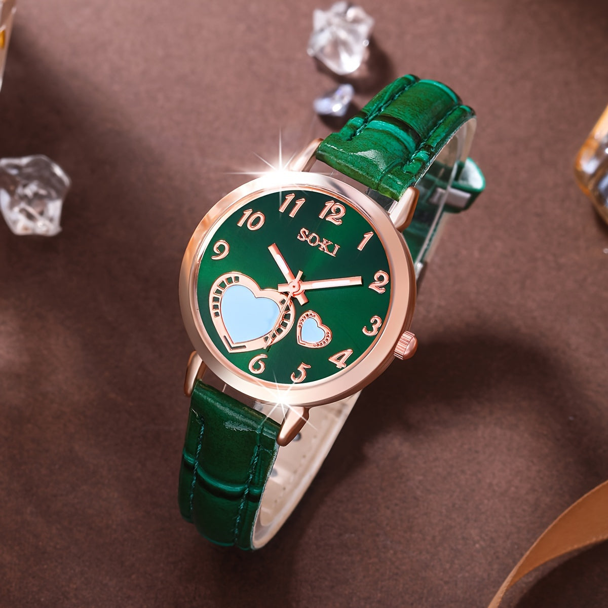 Conjunto de reloj para damas con esfera color durazno y regalo de joyería para mujeres