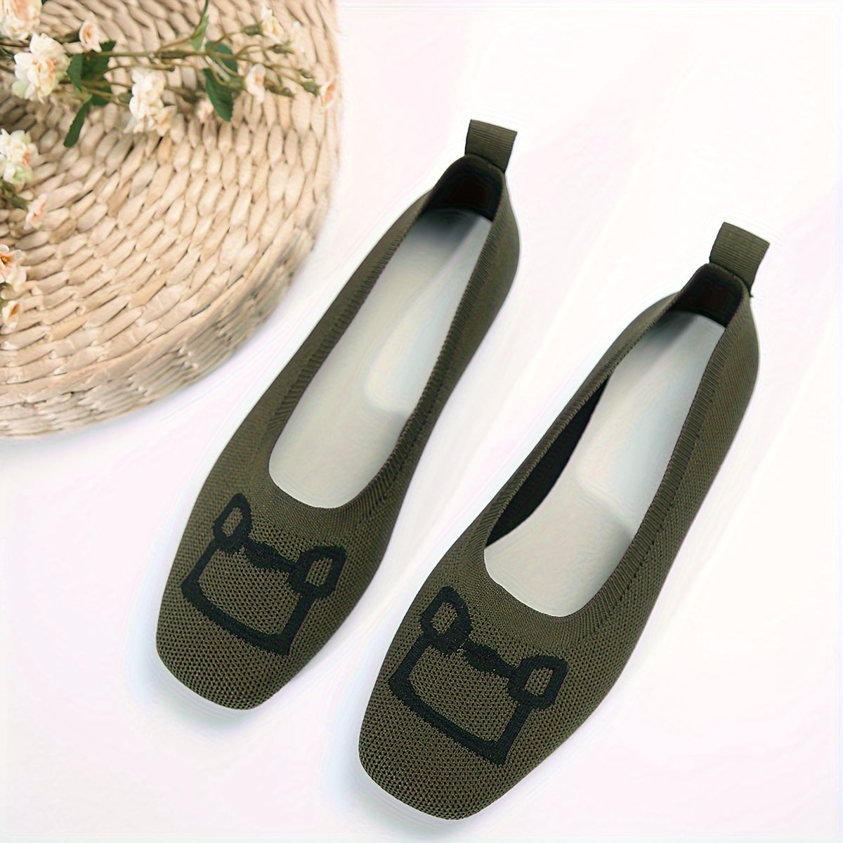 Women's Knitted Flat Shoes Breathable Slip-On Ballet Flats