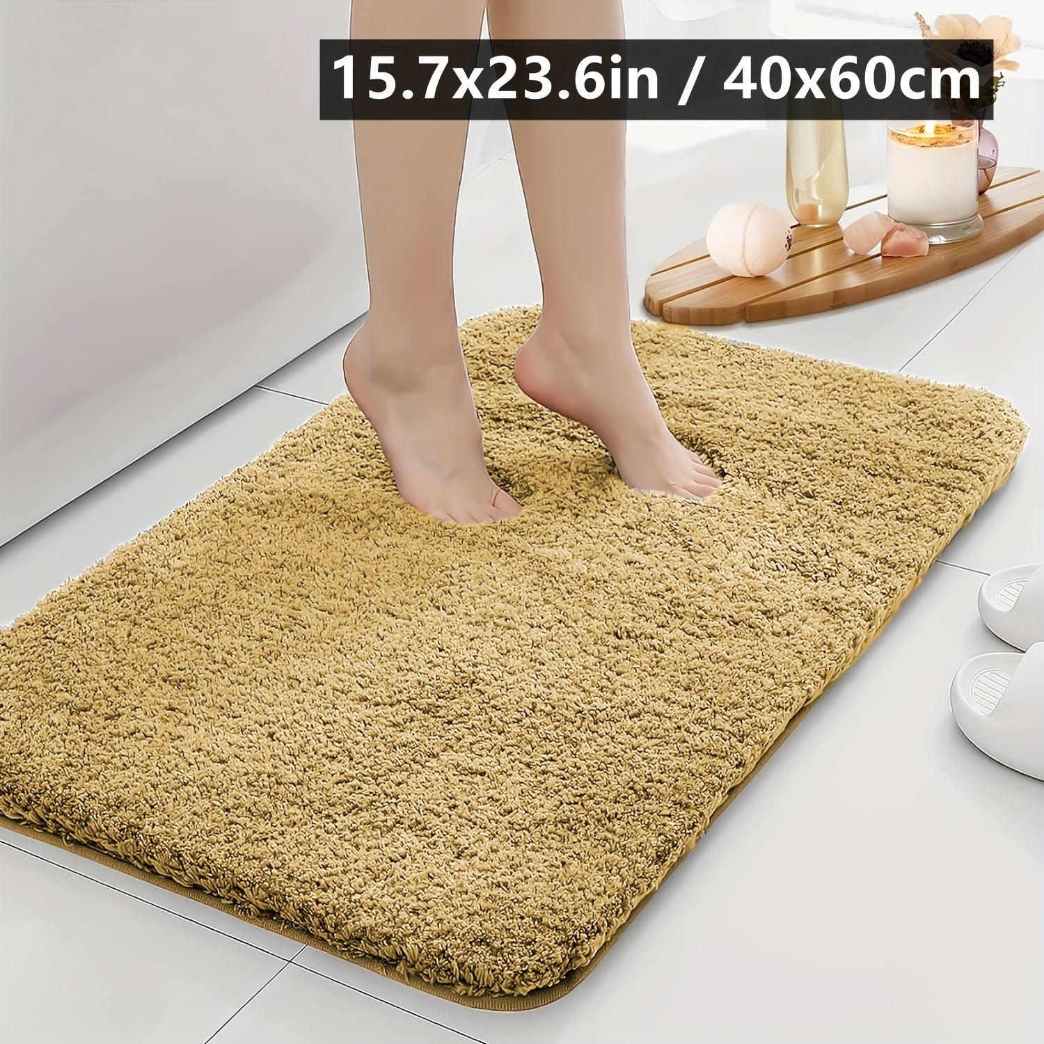 Plush Bathroom Mat Non-Slip Soft Polyester Rectangular Rug