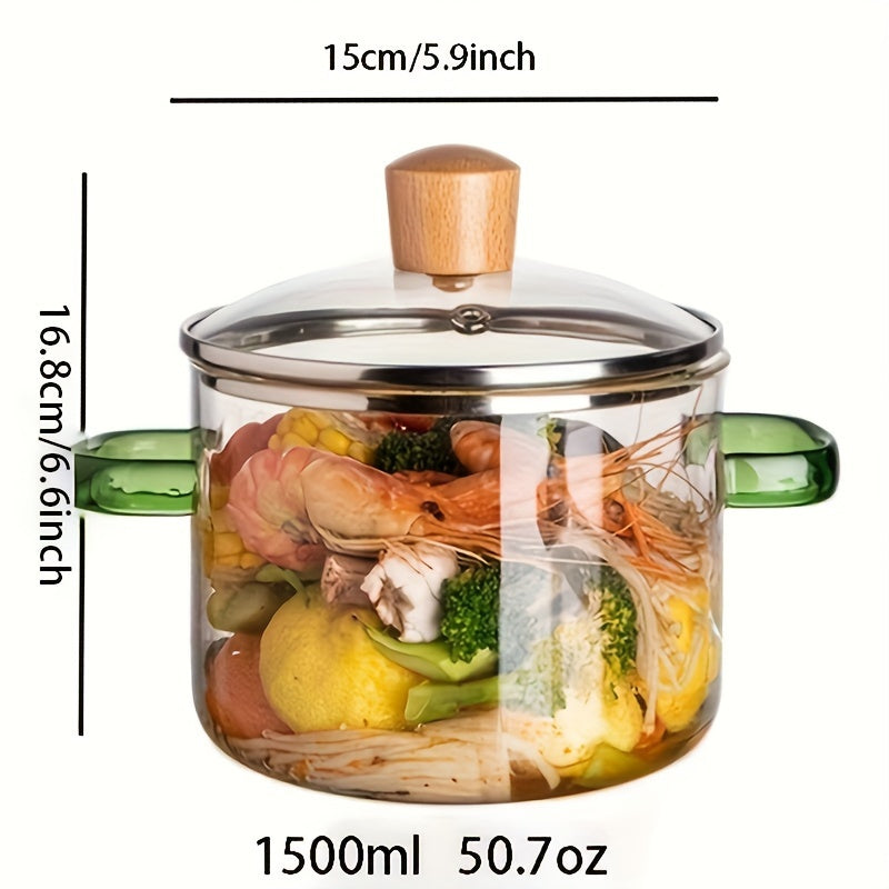Glass Cooking Pot with Dual Handles 1.5L for Soups Stews and Noodles