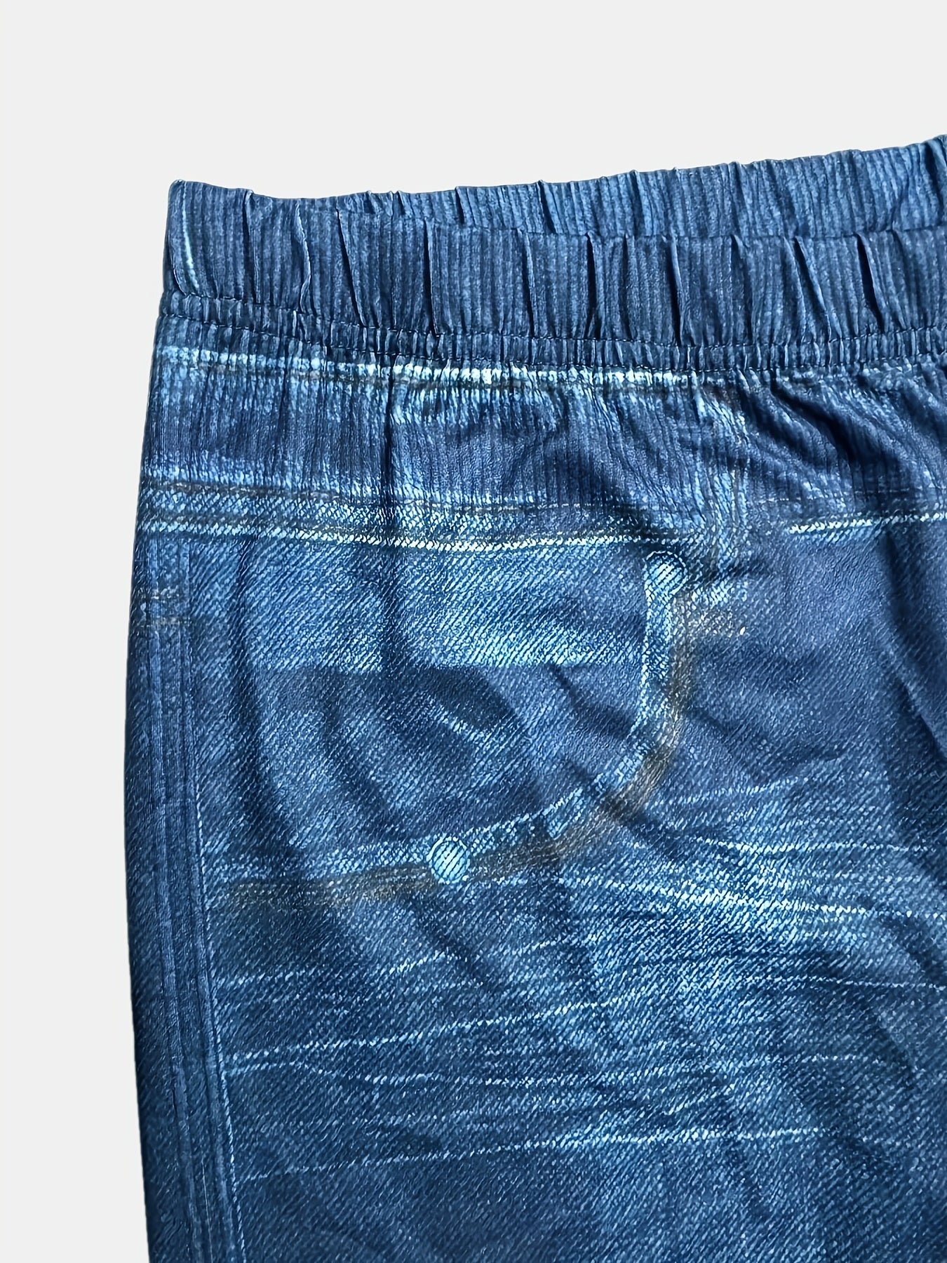 Plus Size Stretch Denim Look Leggings for Women with Faux Pockets and High Elasticity