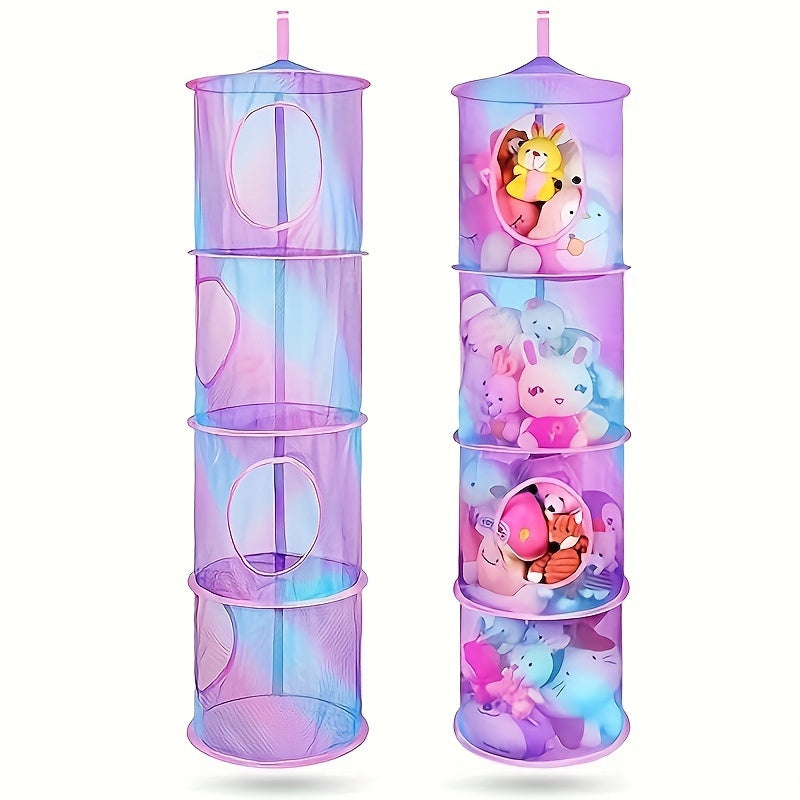Gradient Polyester Hanging Toy Organizer 3-Tier Plush Storage Net for Stuffed Animals