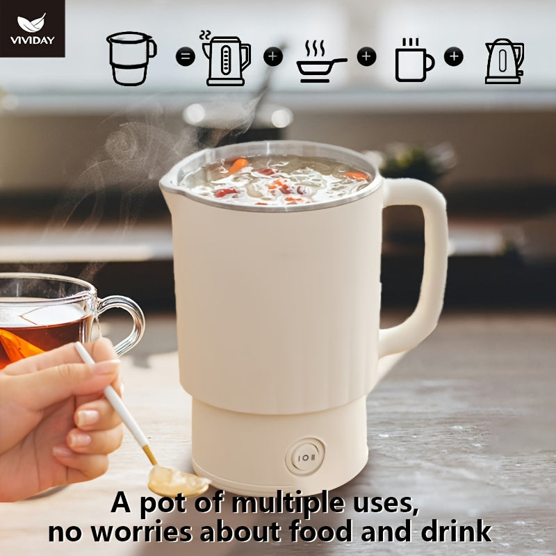 Compact Stainless Steel Travel Electric Kettle with Auto-Adjustable Temp