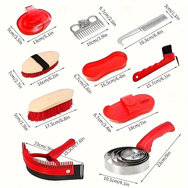 10-Piece Horse Grooming Kit PP Material Full Body Cleaning Includes Curry Comb Brushes Hoof Pick