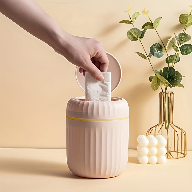 Cubo de basura de escritorio de tipo prensa con tapa, plástico duradero, uso en oficina y en el hogar