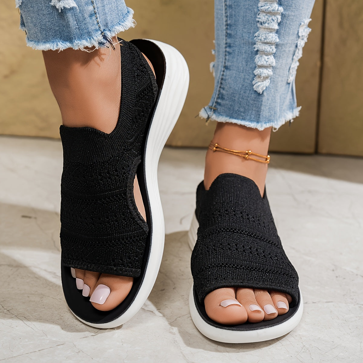 Women's Slip-On Sandals Breathable Fabric Upper Lightweight PU Sole Casual Summer Shoes for Travel Beach Daily Wear