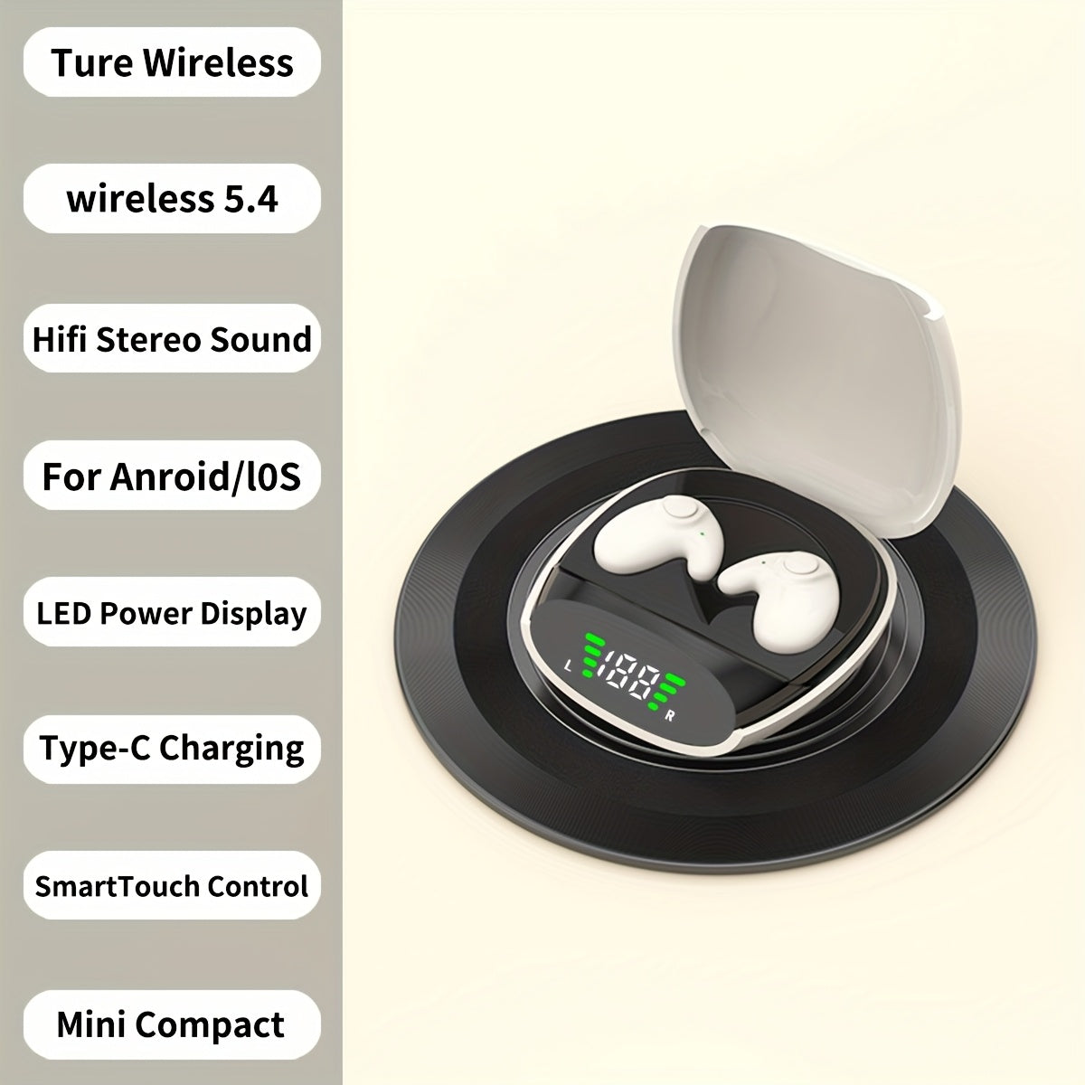 Ultra-Thin Wireless Sports Sleep Headphones with Bass and Dual Microphones