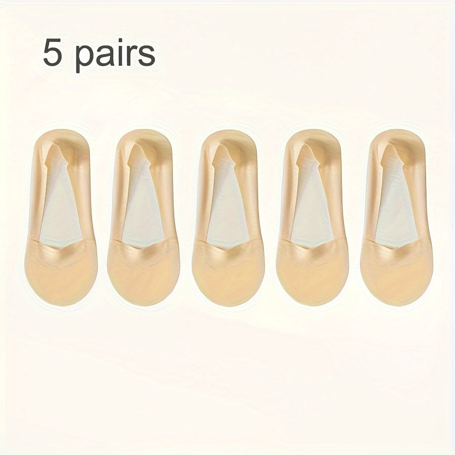 Women Ice Silk Invisible Socks 5 Pairs Non-Slip Breathable Low Cut