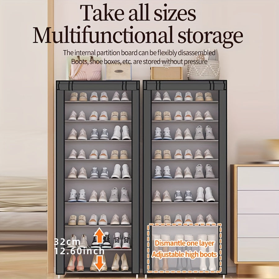10-Tier Shoe Rack with Dust Cover, Vertical Storage for Bedroom Doorway