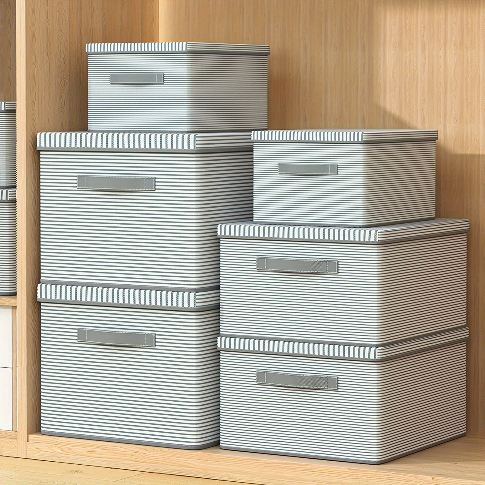 Non-Woven Fabric Storage Box with Lid Stackable Dustproof for Clothes Toys Snacks