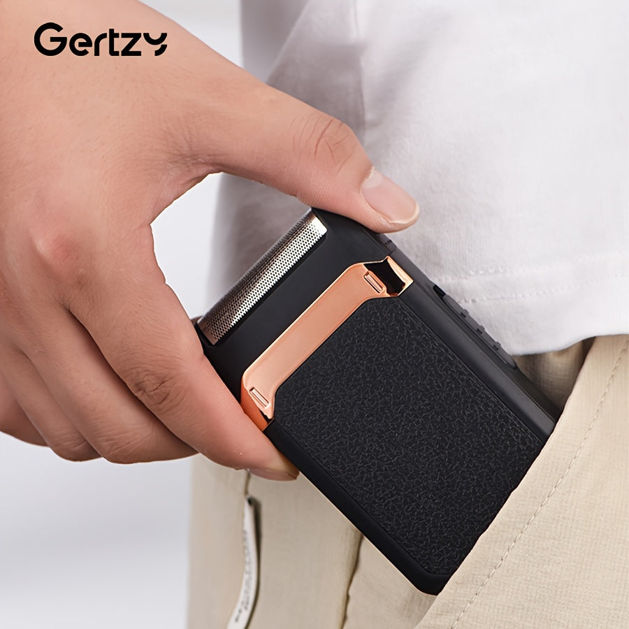 Afeitadora eléctrica de lámina para hombres, recargable por USB, hoja de acero inoxidable, duración de 30-45 minutos, negro con oro rosa