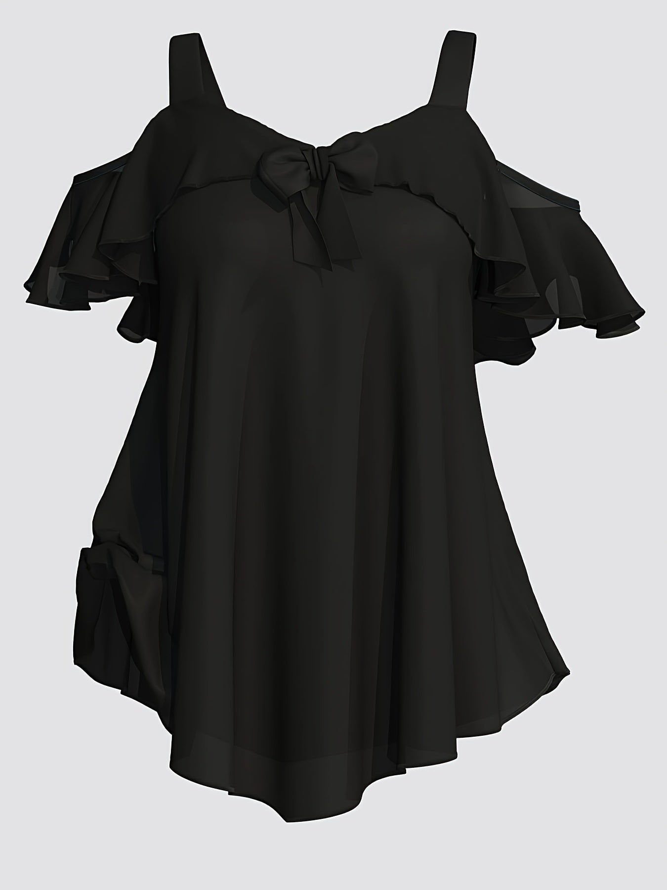 Plus Size Women's Suspender Style Summer Top with Bow Neckline