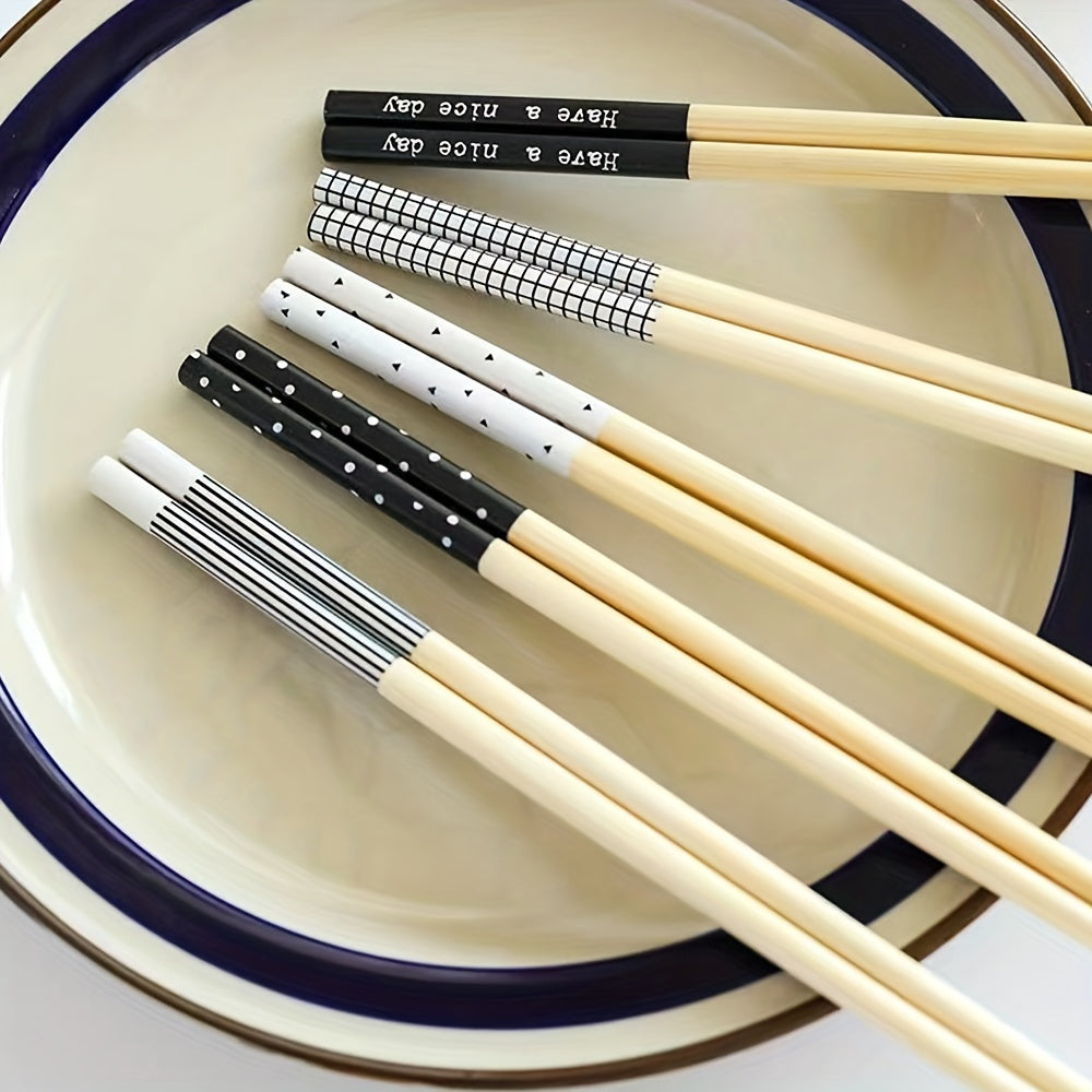 5 Pairs of Premium Bamboo Chopsticks Non-Slip Heat-Resistant Dishwasher Safe Kitchen Utensils