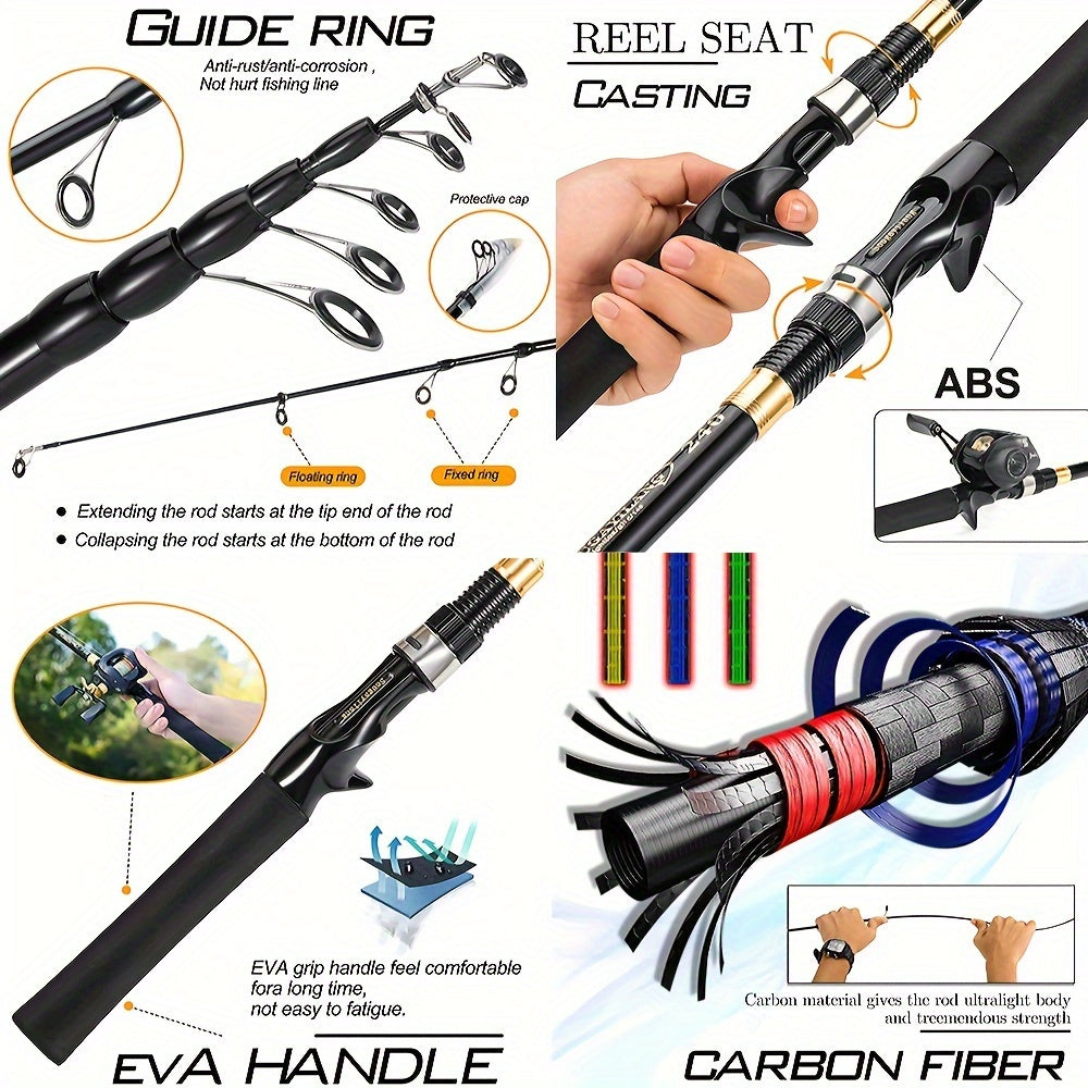 Telescopic Carbon Fiber Fishing Rod 1.8-2.4m Saltwater Freshwater EVA Handle