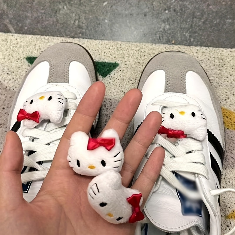 Kids Plush Shoe Laces 2/4pcs 3D Hello Kitty Sneakers Decorative