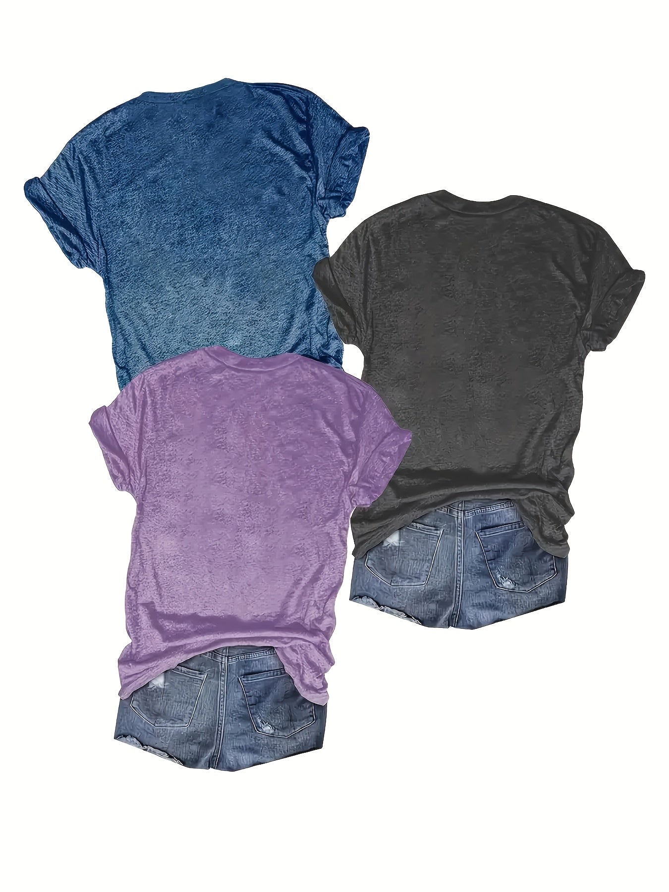 Women's Printed V-Neck T-Shirts Casual Short-Sleeve Spring Summer Pack of 3