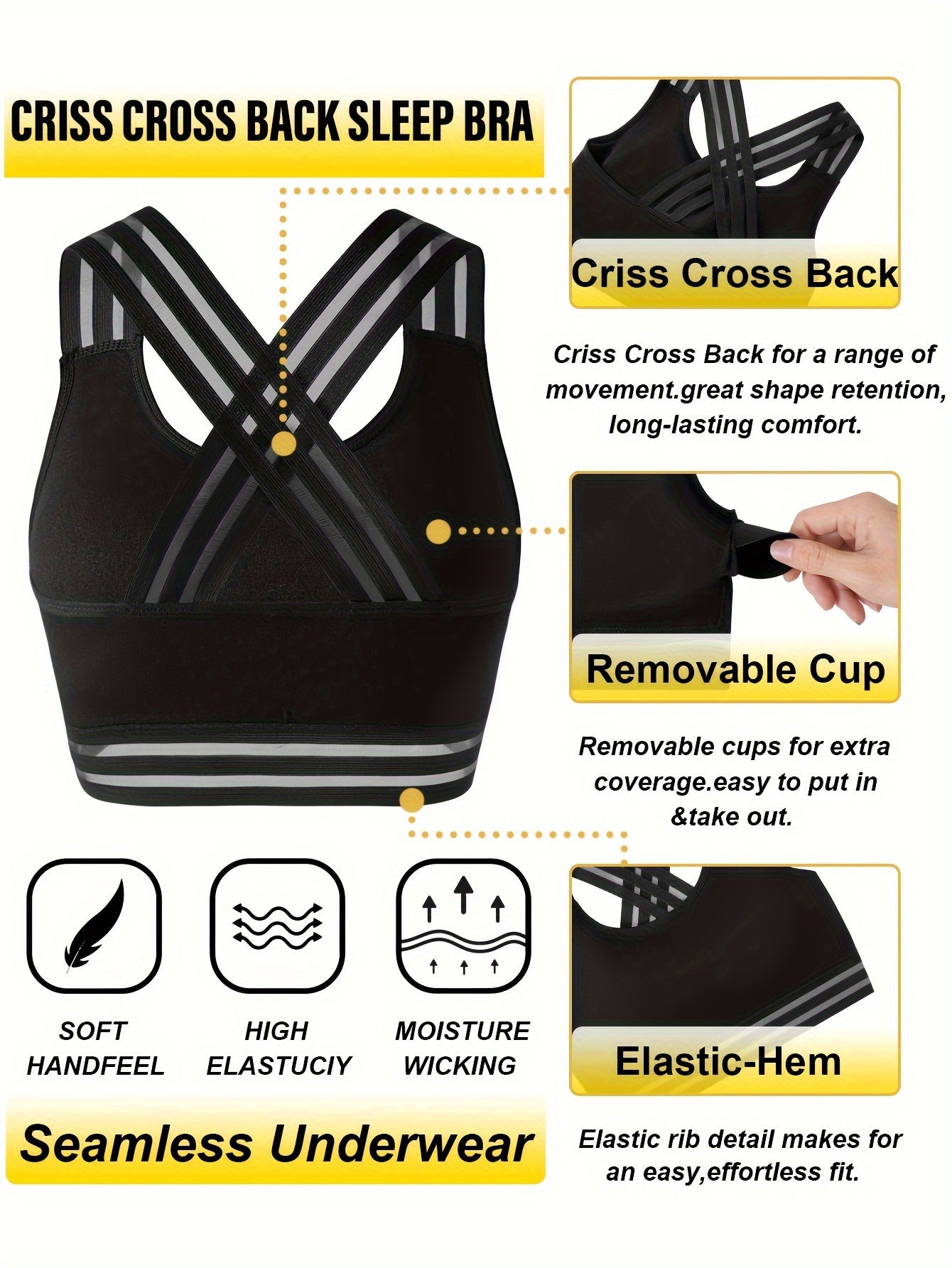 Havo o'tkazuvchi va qulay sport brassi ajratiladigan qopqoq va kesilgan tasma dizayniga ega, poliamid va spandeksdan tayyorlangan bir rangli to'qima aralashmasidan. Katta ayollar uchun yoga tank topi uchun ideal.