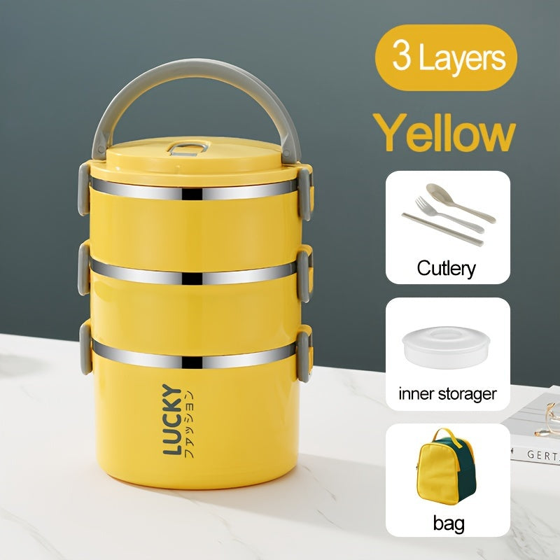 Fiambrera de acero inoxidable aislada de múltiples capas con tapa para escuela, universidad y cocina