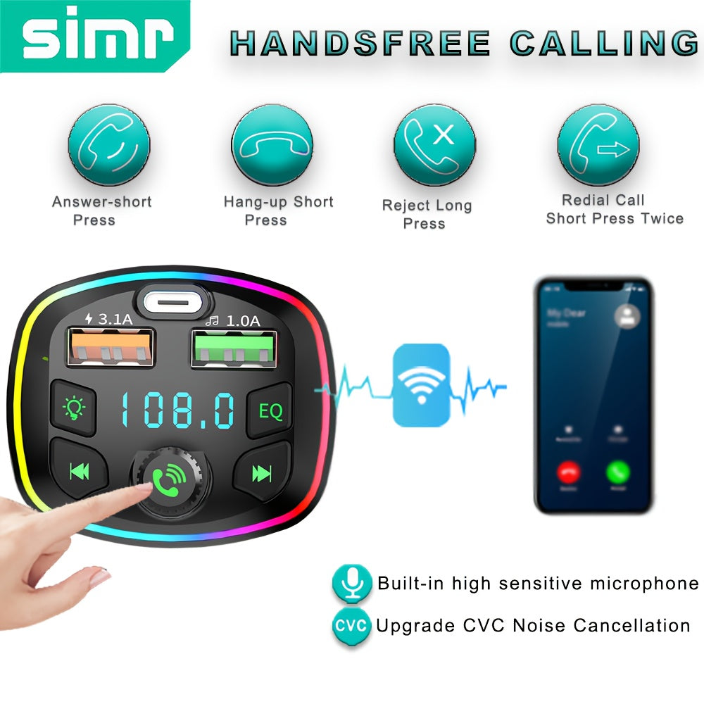 Avtomobillar uchun simsiz MP3 pleeri, USB Type C zaryadlovchi, FM uzatgich, Dual USB portlari