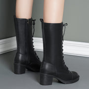 Women's Fleece-Lined Mid-Calf Winter Boots with Chunky Heel