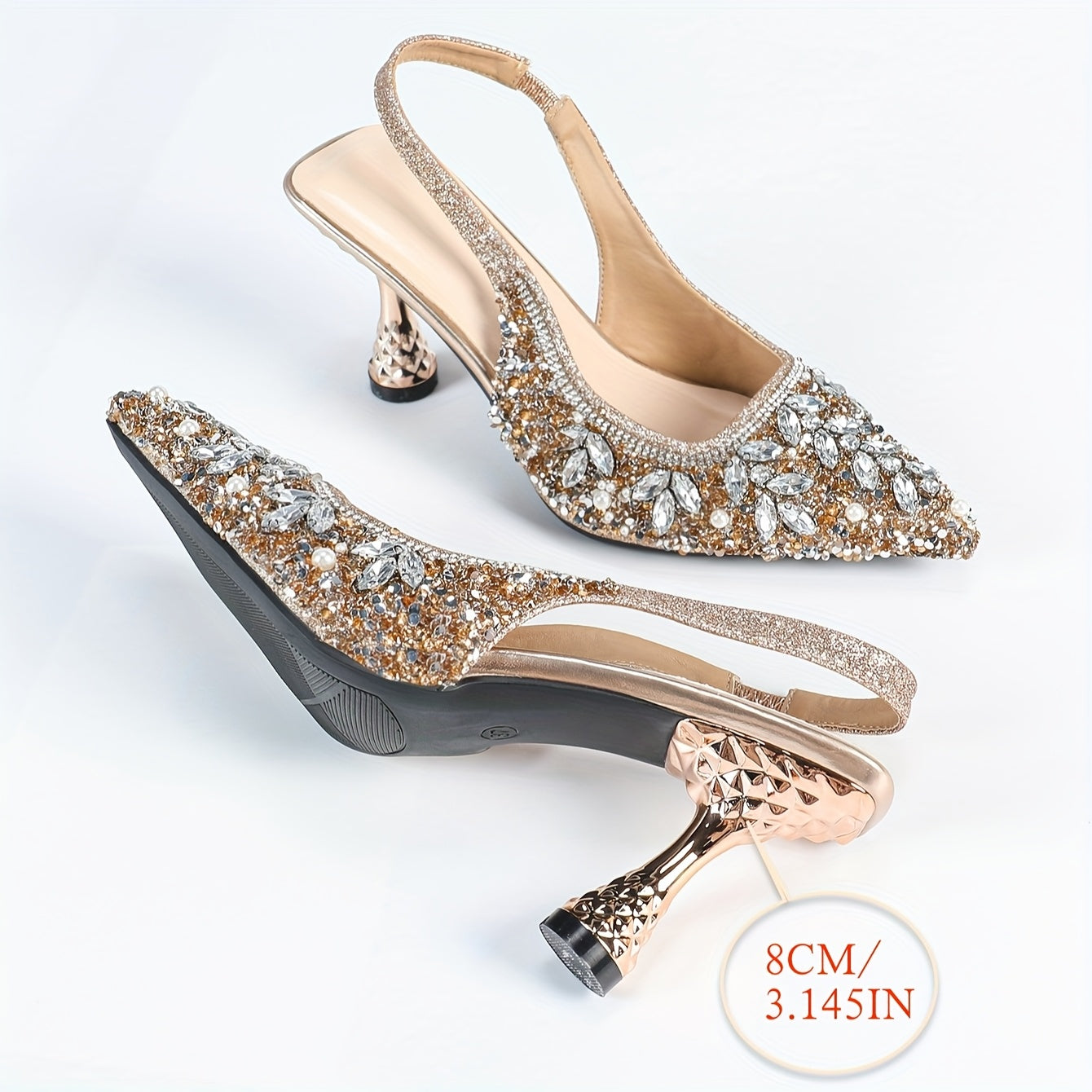 Women's Rhinestone Sequin Embellished Pointed Toe Ankle Strap High Heels