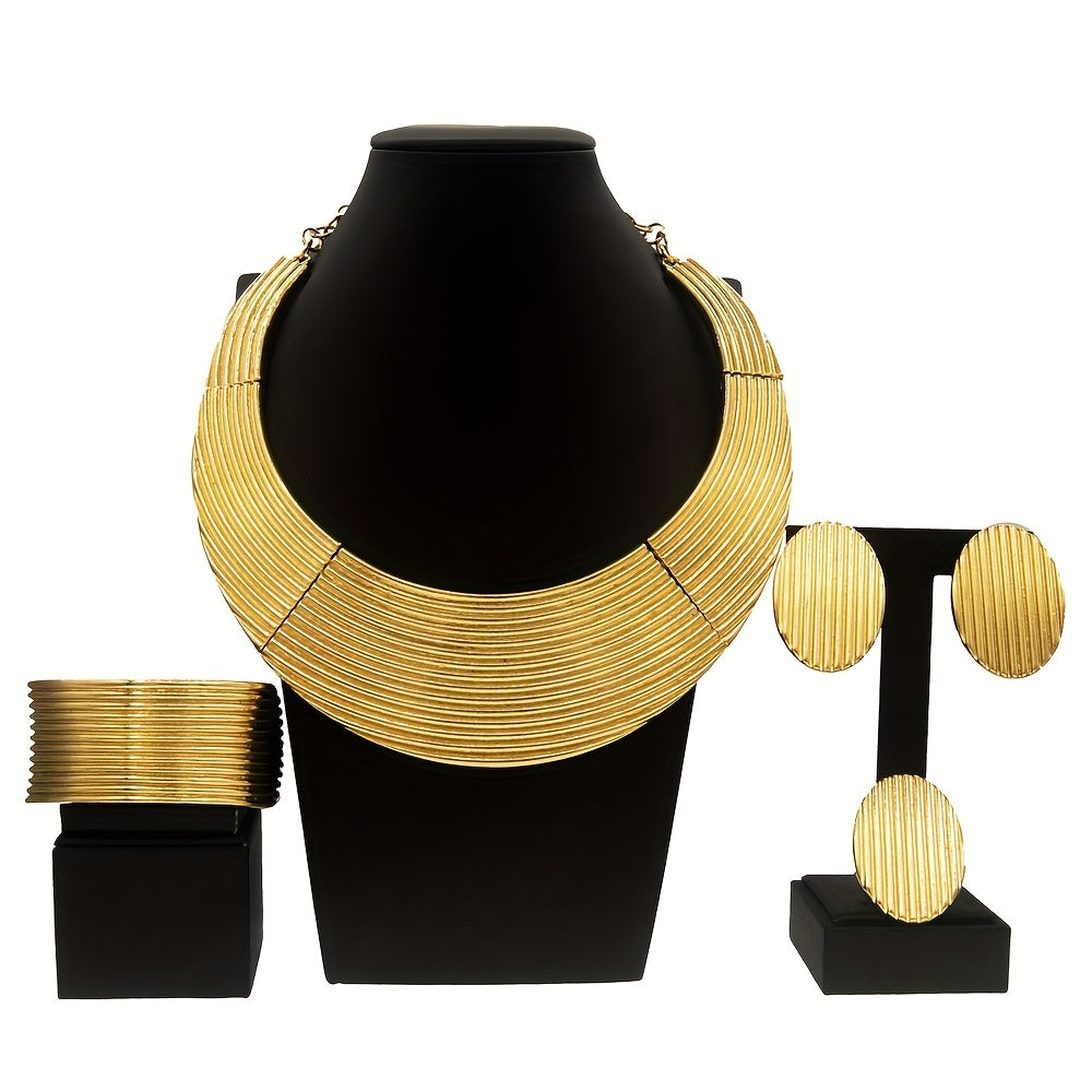 Women's Gold Plated Jewelry Set with Large Round Necklace Minimalist Elegant Gift