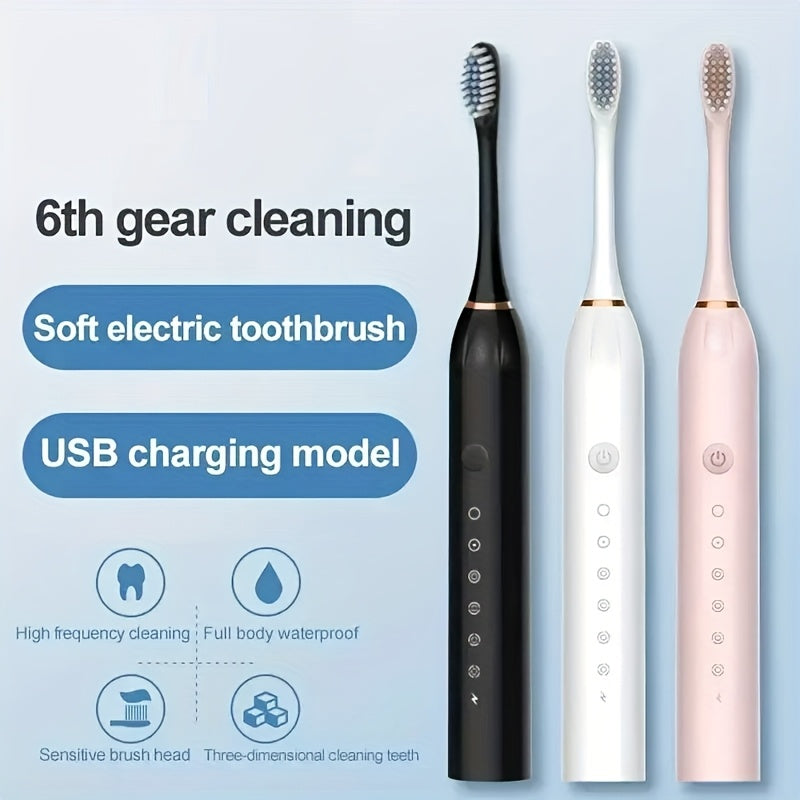 Kattalar uchun elektr tish cho'tkasi yumshoq cho'tkalar, qayta to'ldiriladigan, 6 tezlik, 4 bosh