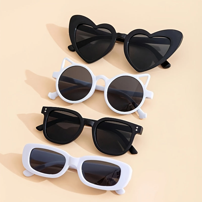 Set of 4 Teen Fashion Glasses Heart and Bear Ear Shapes White and Black Durable PC Frames