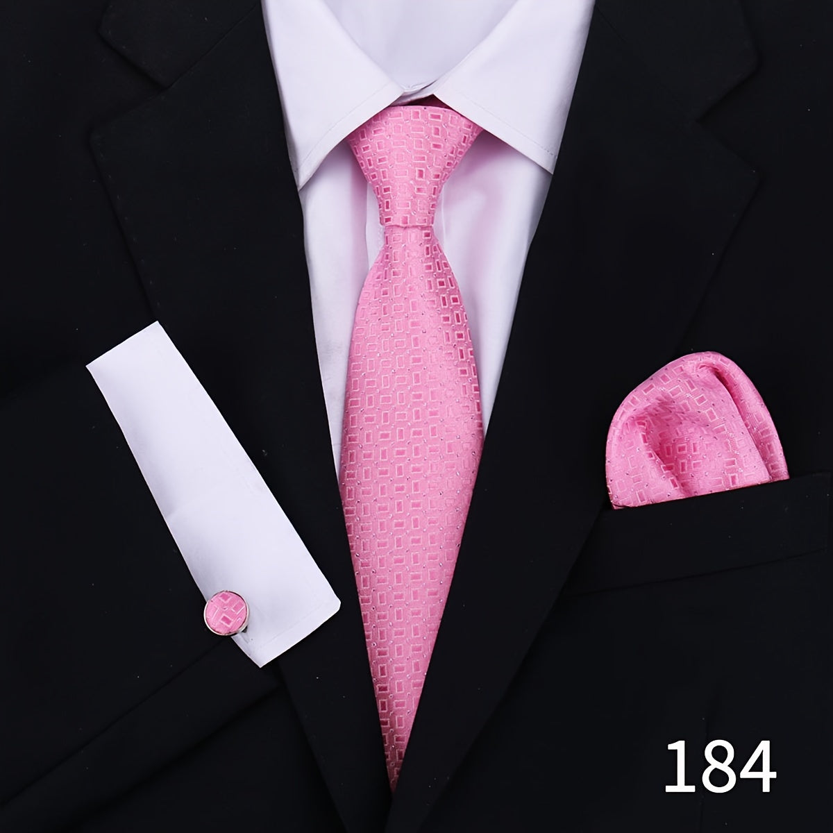 Men's Plaid Tie Set with Cufflinks and Handkerchief for Wedding and Formal Wear