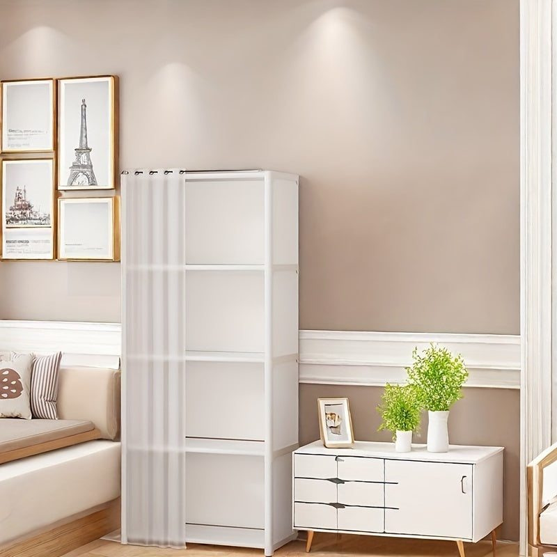 White Wardrobe with 6 Shelves and Coat Rack for Bedroom and Living Room Storage