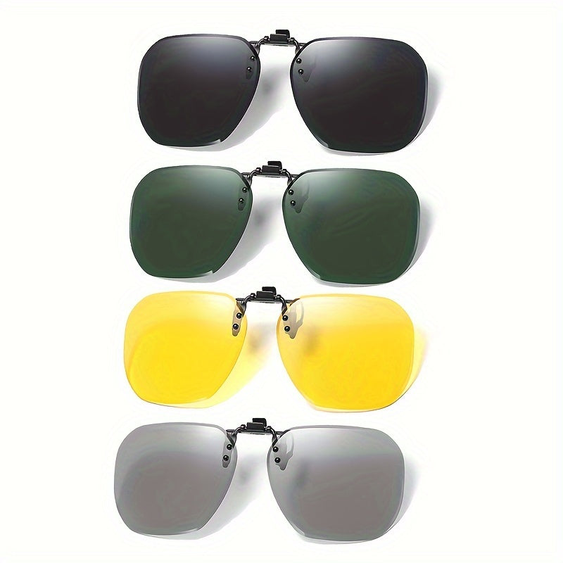 Set of 4 Polarized Clip-On Glasses for Men and Women Anti-Glare Flip-Up Fashion