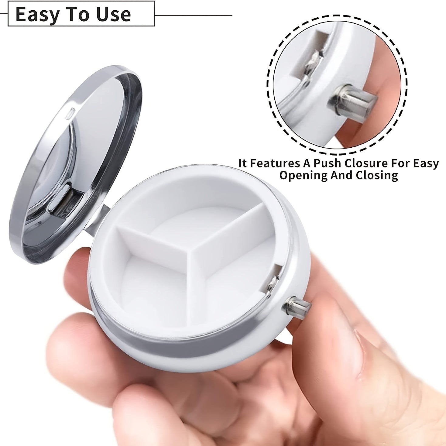 Uyda foydalanish uchun portativ dori saqlash qutisi - 3 bo'limli oltin-purpur rangli dumaloq dori qutisi, ochiq havoda sayohat va ofisni tartibga solish uchun ideal