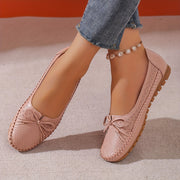 Women's Flat Shoes with Bowknot Faux Leather Slip-On All-Season Velvet Lining