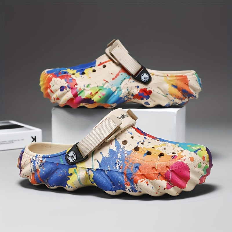 Men Women's Large-Sized Trendy Graffiti Clogs Breathable Non-Slip Outdoor