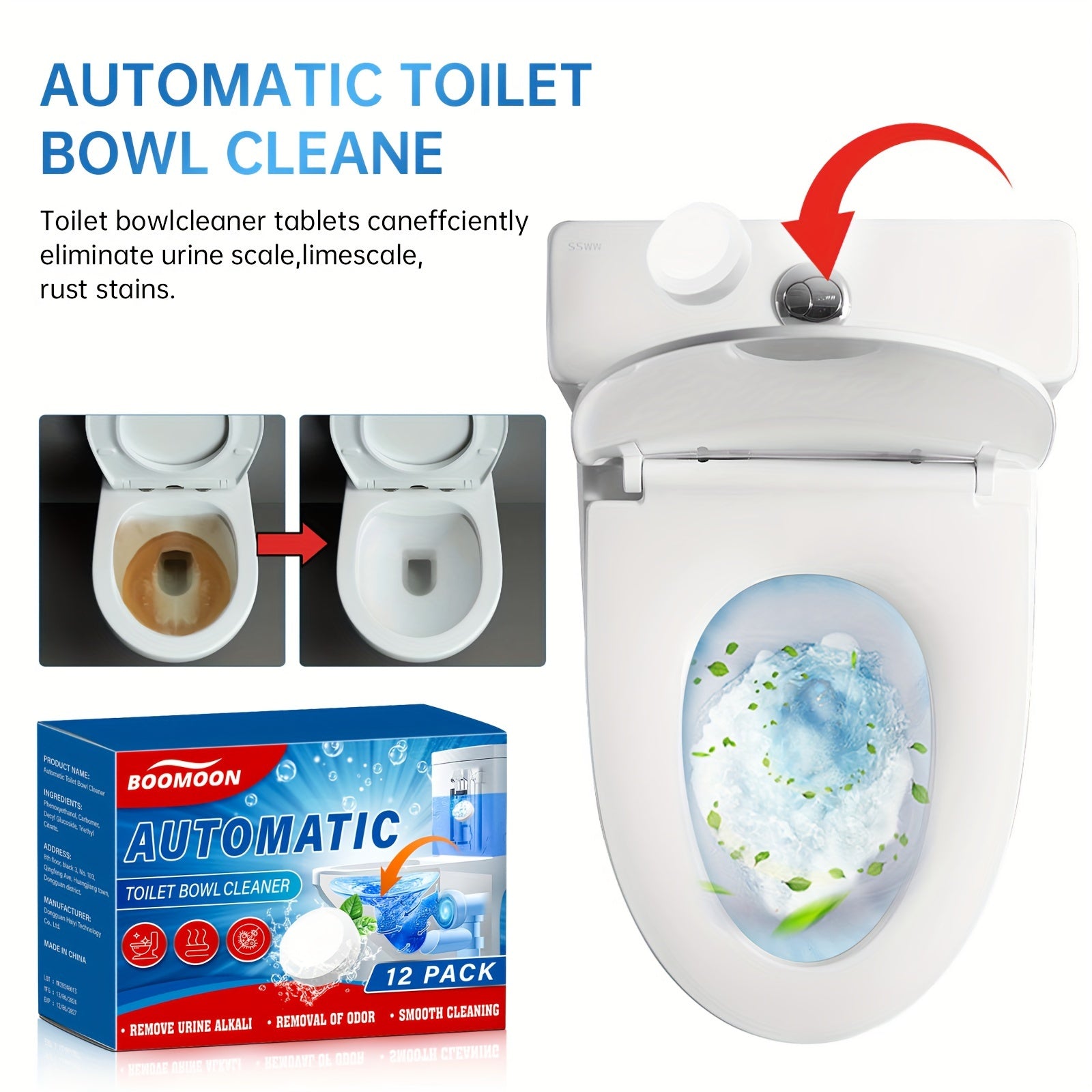 Toilet Cleaning Tablets 12pcs Powerful Decontamination and Deodorization Stain Removal