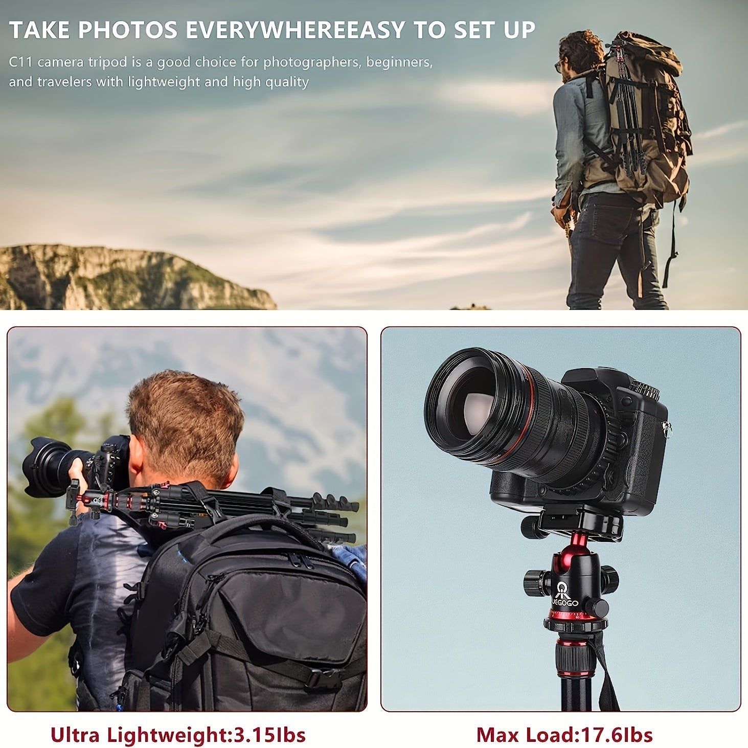 Professional Tripod Set with 210cm Camera Stand and Monopod for Photography and Travel