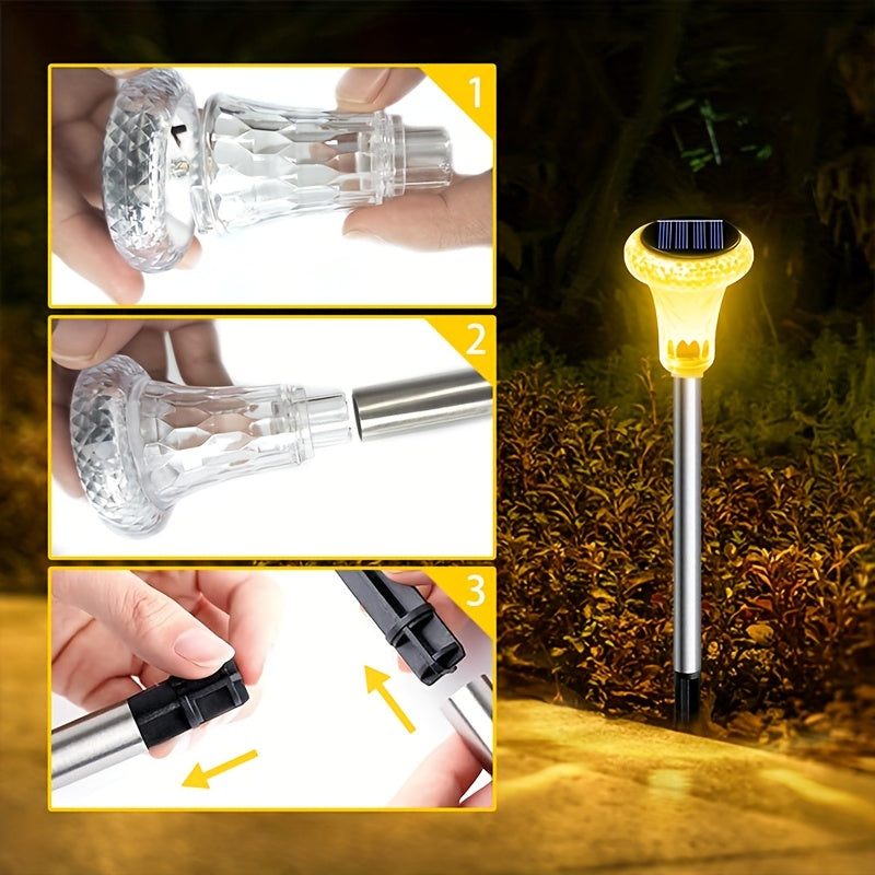 2pcs Solar Powered LED Garden Lights Outdoor Pathway Landscape Yard Waterproof