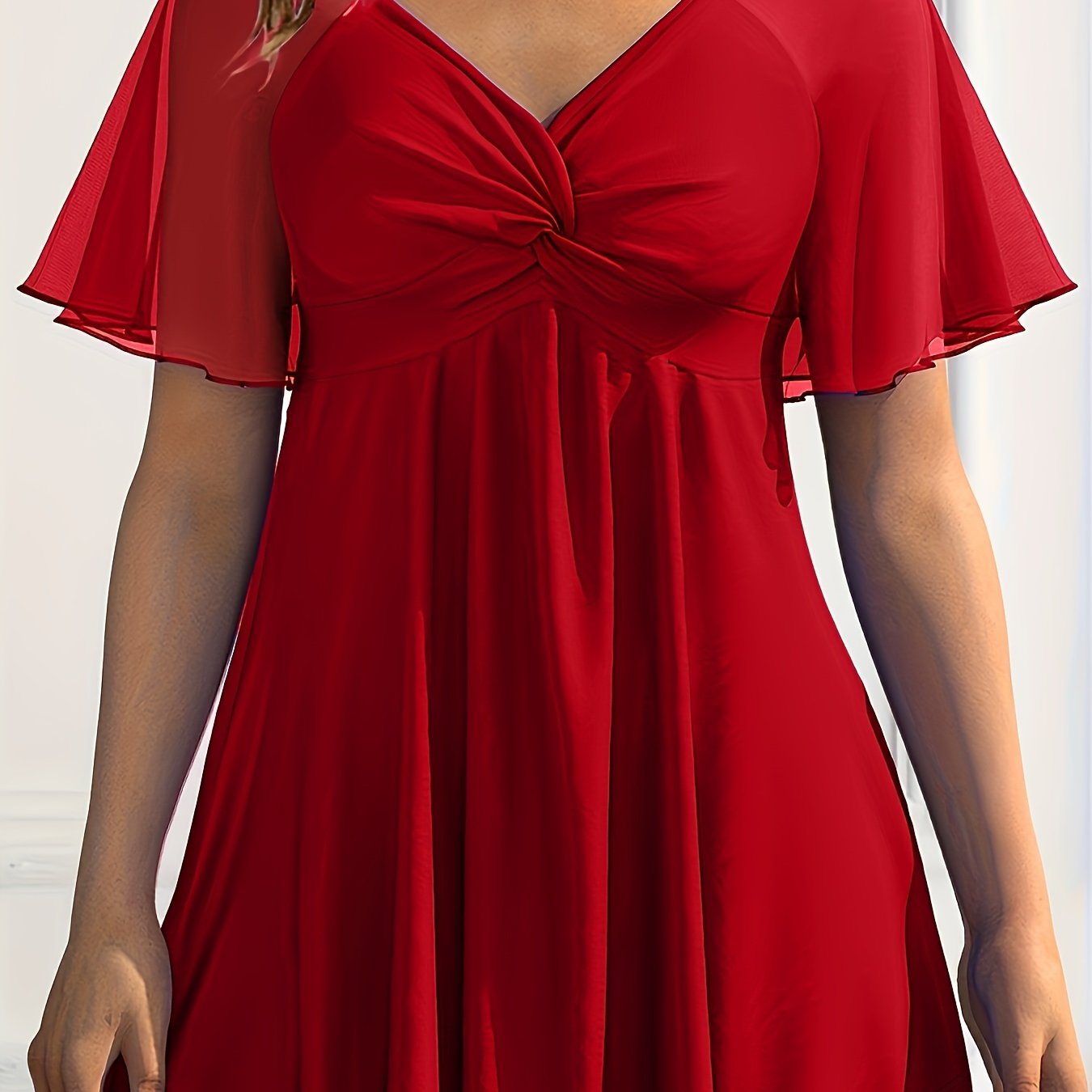 Women's Elegant V-Neck Chiffon Top Lightweight Knotted Blouse