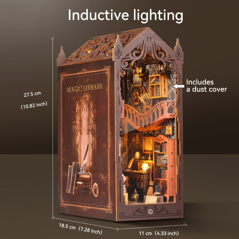 Wooden Puzzle Miniature Book Stand Handcrafted 3D Model for Creative Gift Peach Brown