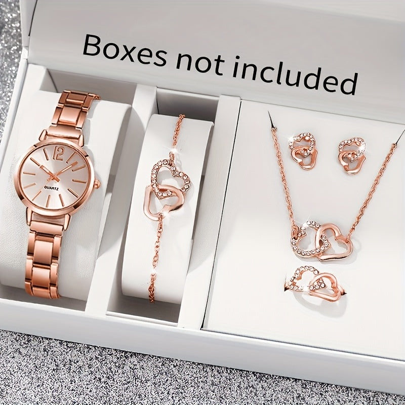 Women's Quartz Watch and Jewelry Set 6-Piece Love Theme Gift for Mothers and Gf