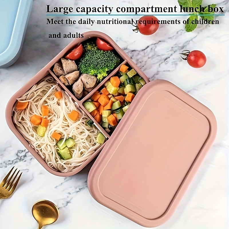 Silicone Lunch Box with Leak Proof Bento Container, 3 Compartments, Microwave Safe