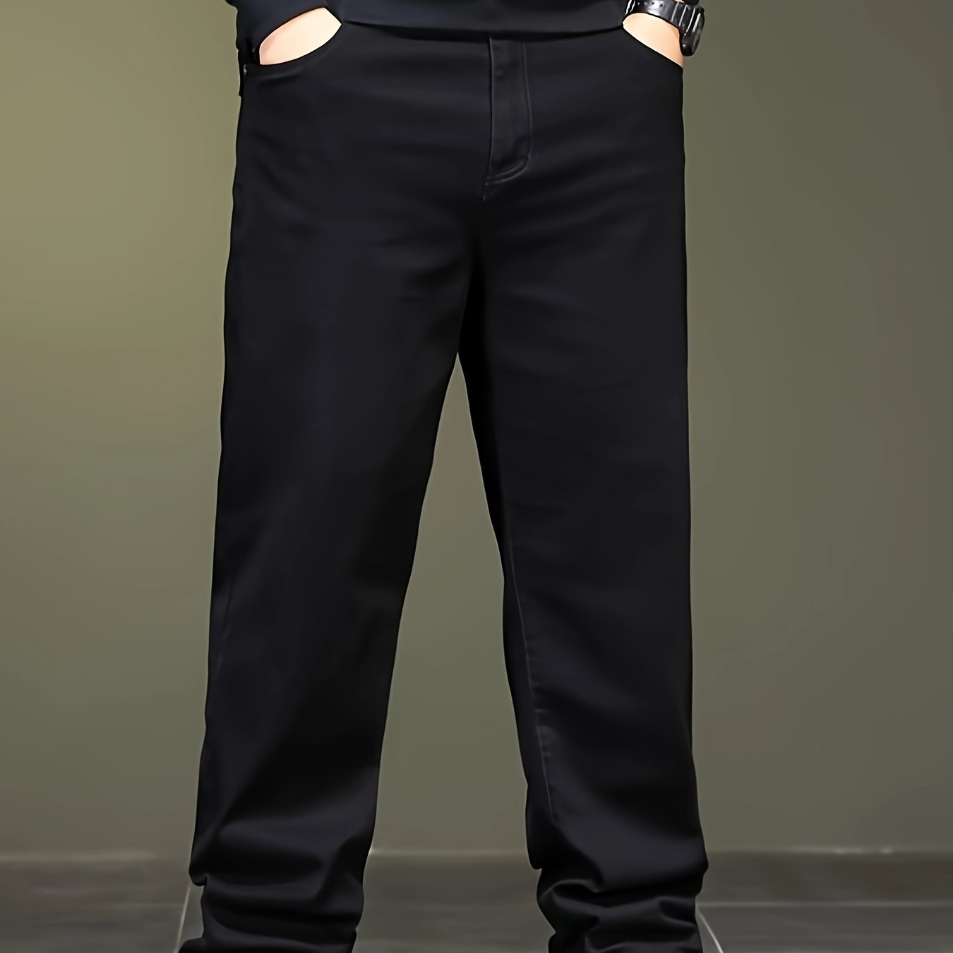 Plus-Size Men Denim Pants Spring Fall Casual Straight Leg Woven Medium Stretch