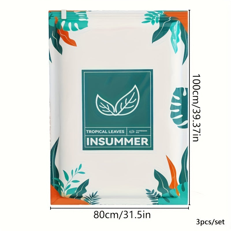 Bolsa de almacenamiento con compresión al vacío con patrón de hojas para ropa de cama, ropa, chaquetas de plumas, rectangular, manual, extracción de aire