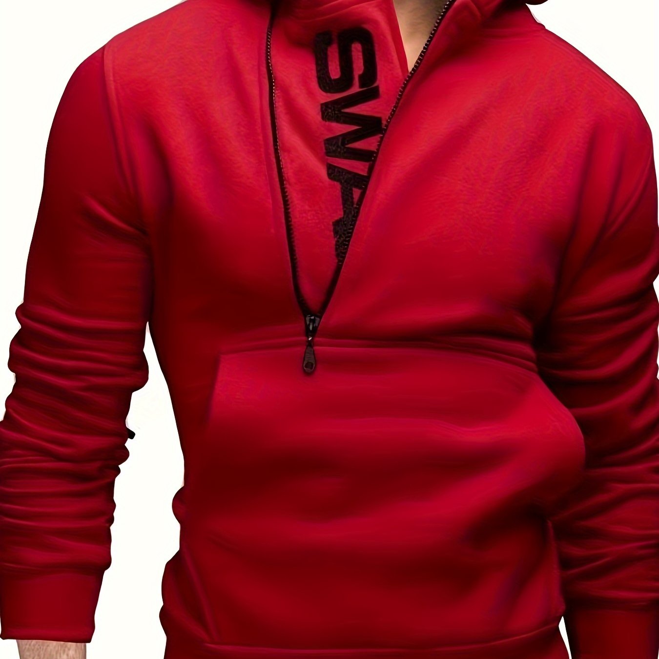 Men's Long Sleeve Letter Print Hoodie with Kangaroo Pocket Zipper and Hooded Collar for Casual Outdoor Sports in Autumn and Winter