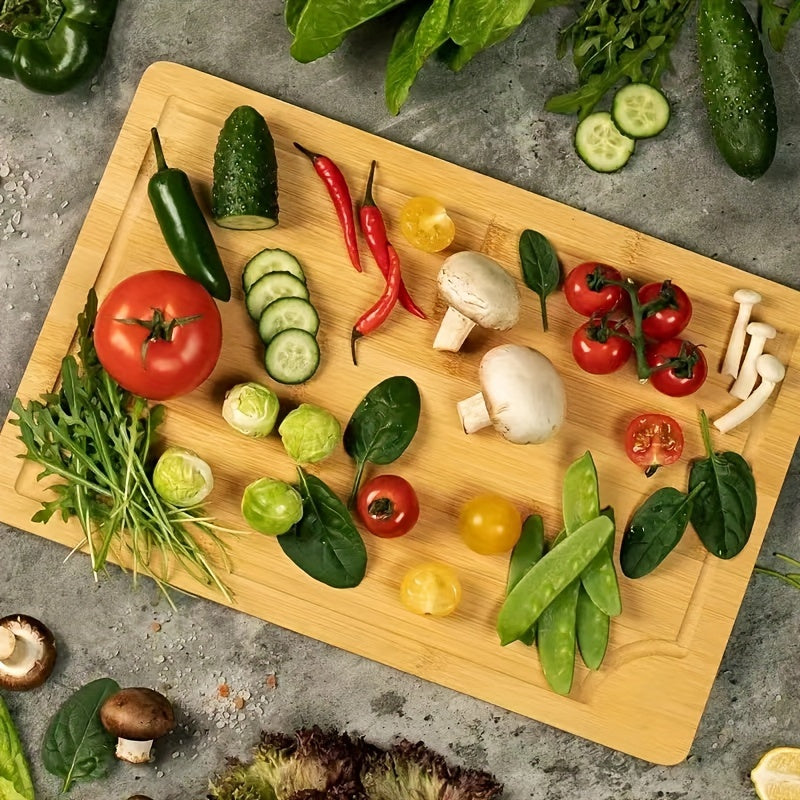 Set of 3 Bamboo Cutting Boards with Juice Grooves, Durable, Easy Handle