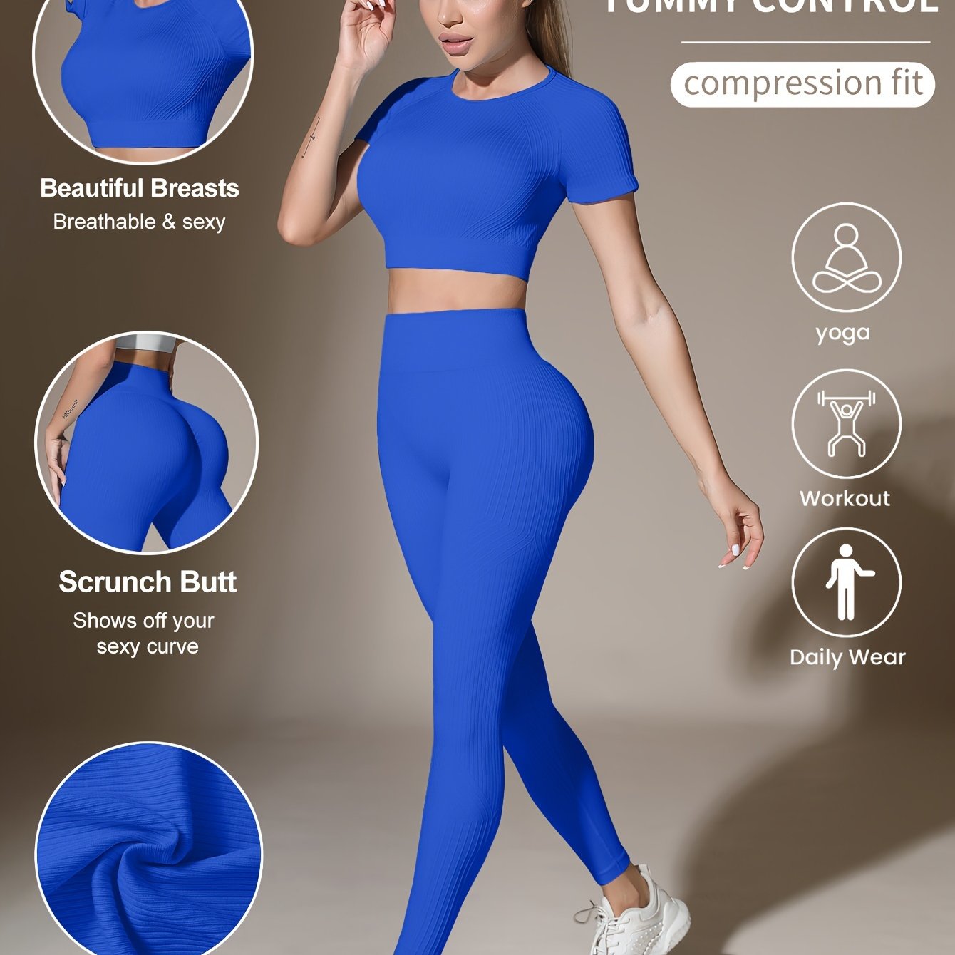 Women's Activewear Set for Workout and Running Breathable Yoga Top High Waist Leggings Solid Color