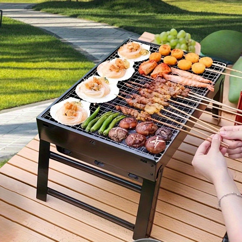 Parrilla portátil negra para barbacoa para camping, tailgating, picnics, sin necesidad de baterías, asas para facilitar el transporte, diseño compacto y resistente